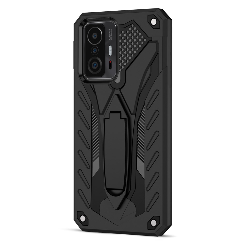 Phantom Knight Series Scratch-resistant Anti-fall Kickstand Design Hard PC + Soft TPU Phone Cover Shell for Xiaomi 11T/11T Pro - Black-2