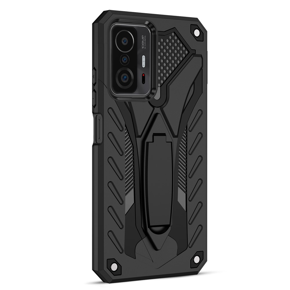 Phantom Knight Series Scratch-resistant Anti-fall Kickstand Design Hard PC + Soft TPU Phone Cover Shell for Xiaomi 11T/11T Pro - Black-3