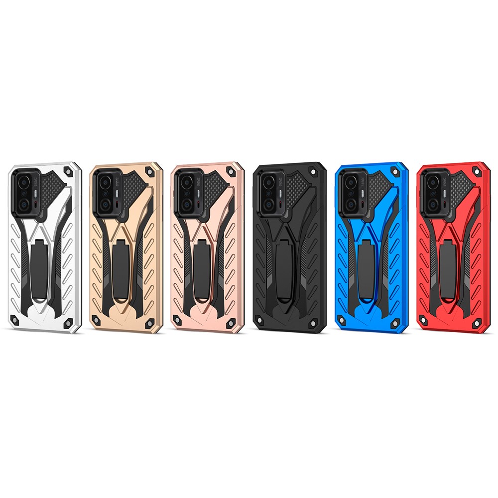 Phantom Knight Series Scratch-resistant Anti-fall Kickstand Design Hard PC + Soft TPU Phone Cover Shell for Xiaomi 11T/11T Pro - Black-5