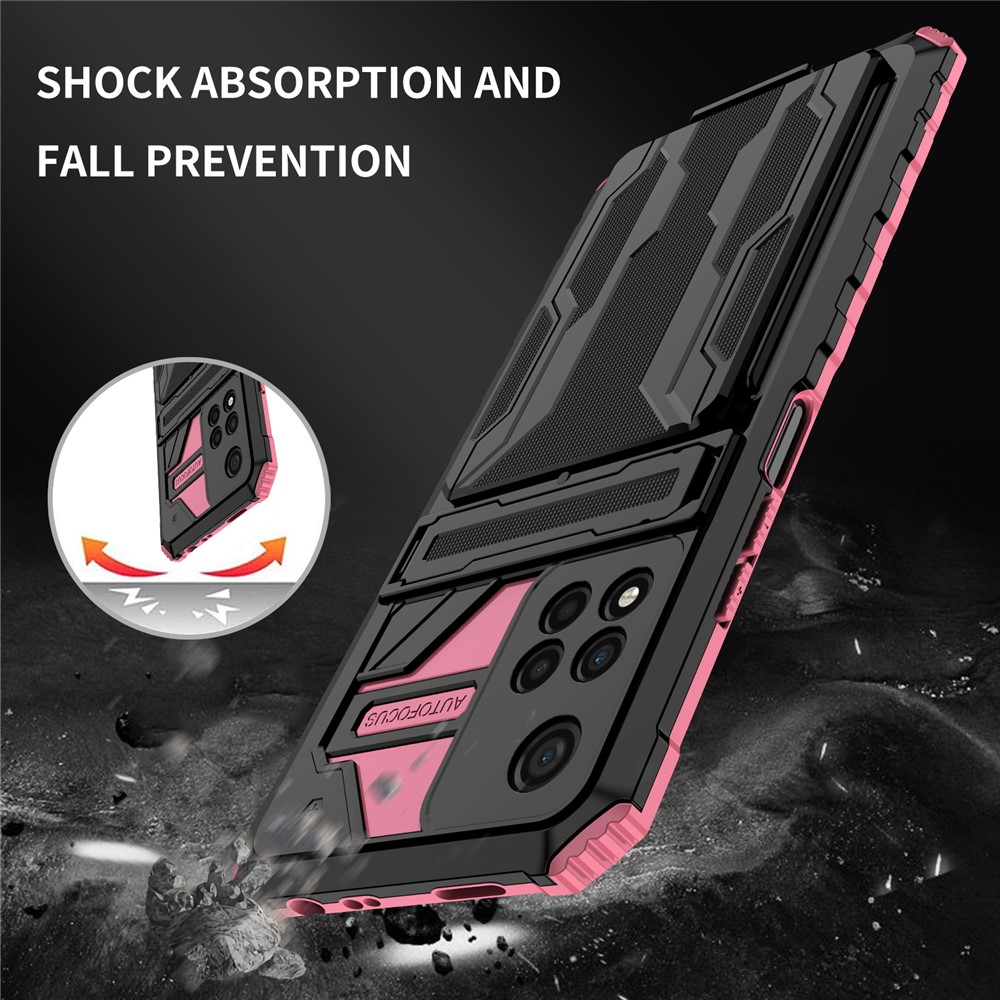 Kickstand Design Élégant Hard PC Hard PC + Soft TPU Hybrid Phone Couverture Avec Porte-plans de Carte Détachable Pour Xiaomi Redmi Note 11 Pro 5G (chine) (mediatek) / Note 11 Pro + 5G - Rose