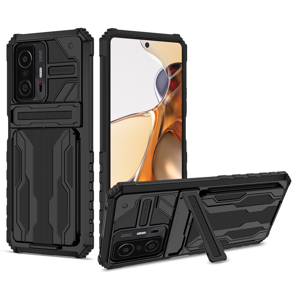 Well-protected Anti-scratch TPU+PC Back Case with Detachable Card Slots for Xiaomi 11T/11T Pro - Black-1