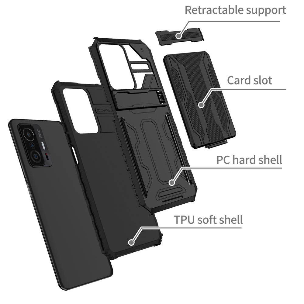 Well-protected Anti-scratch TPU+PC Back Case with Detachable Card Slots for Xiaomi 11T/11T Pro - Black-3