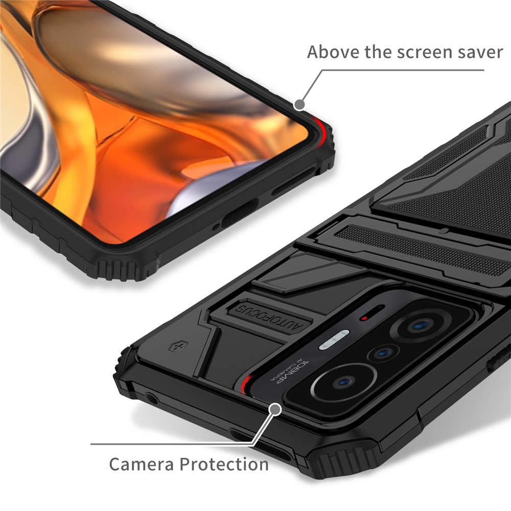Well-protected Anti-scratch TPU+PC Back Case with Detachable Card Slots for Xiaomi 11T/11T Pro - Black-4