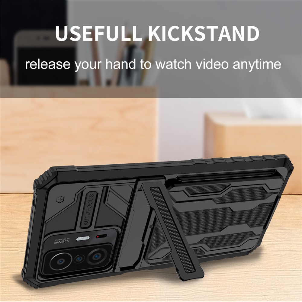 Well-protected Anti-scratch TPU+PC Back Case with Detachable Card Slots for Xiaomi 11T/11T Pro - Black-7