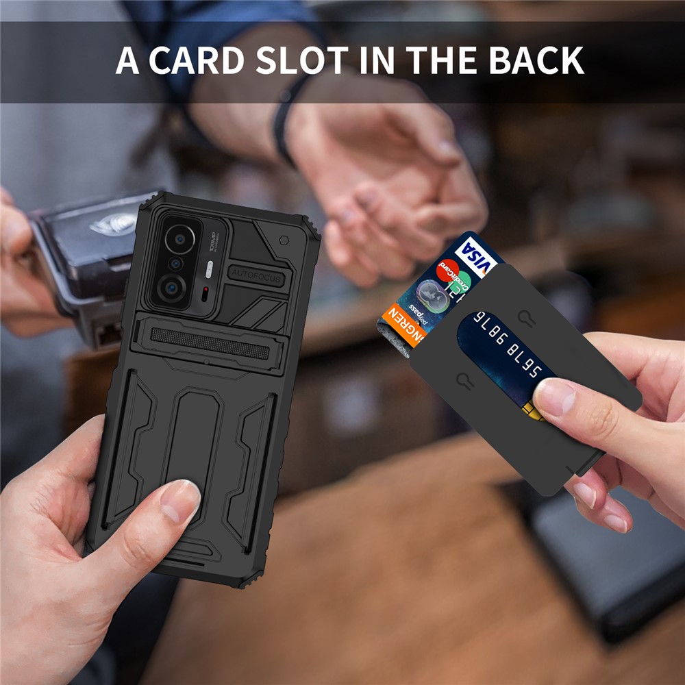 Well-protected Anti-scratch TPU+PC Back Case with Detachable Card Slots for Xiaomi 11T/11T Pro - Black-8
