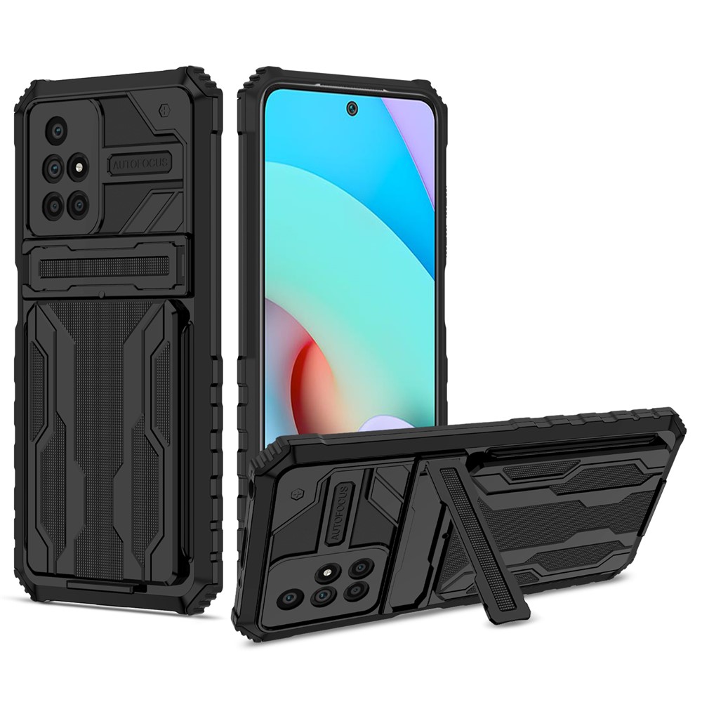Well-protected Scratch-resistant TPU+PC Back Case with Detachable Card Slots for Xiaomi Redmi 10 - Black-1