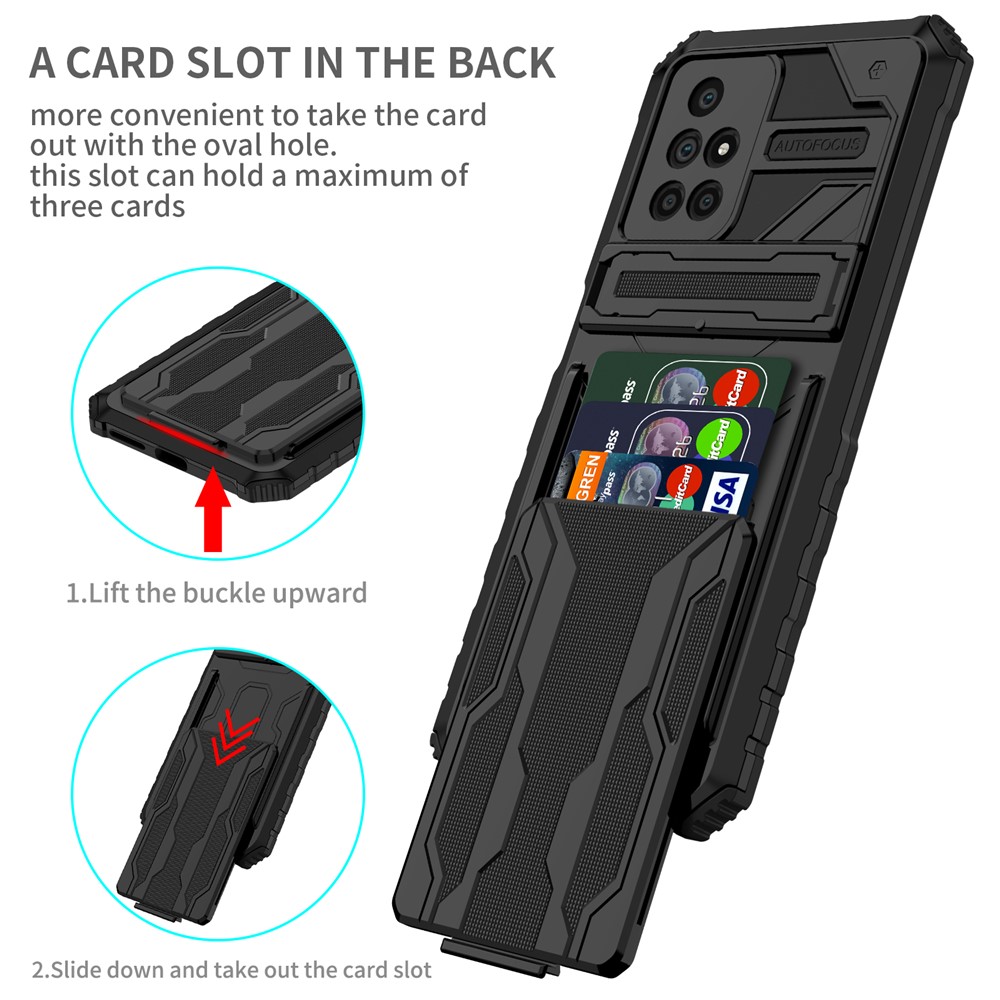 Well-protected Scratch-resistant TPU+PC Back Case with Detachable Card Slots for Xiaomi Redmi 10 - Black-2