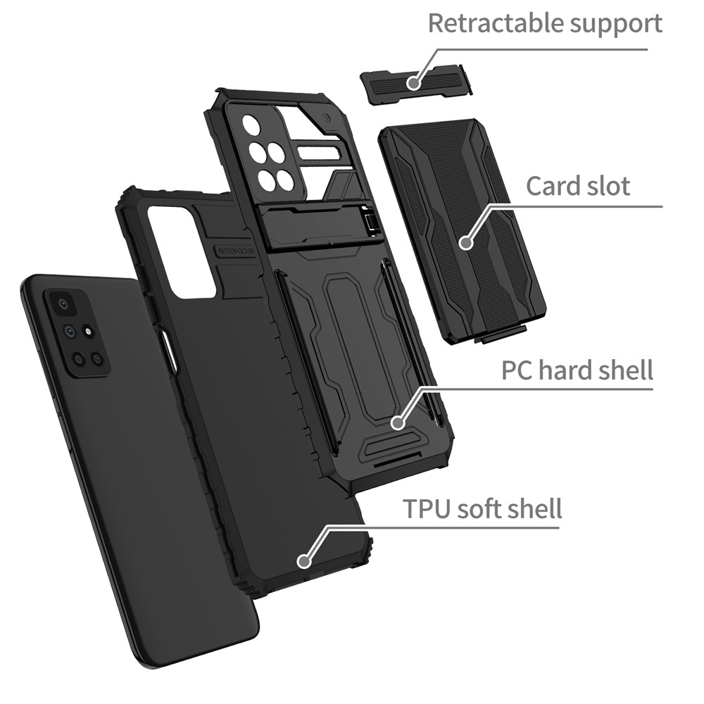 Well-protected Scratch-resistant TPU+PC Back Case with Detachable Card Slots for Xiaomi Redmi 10 - Black-3