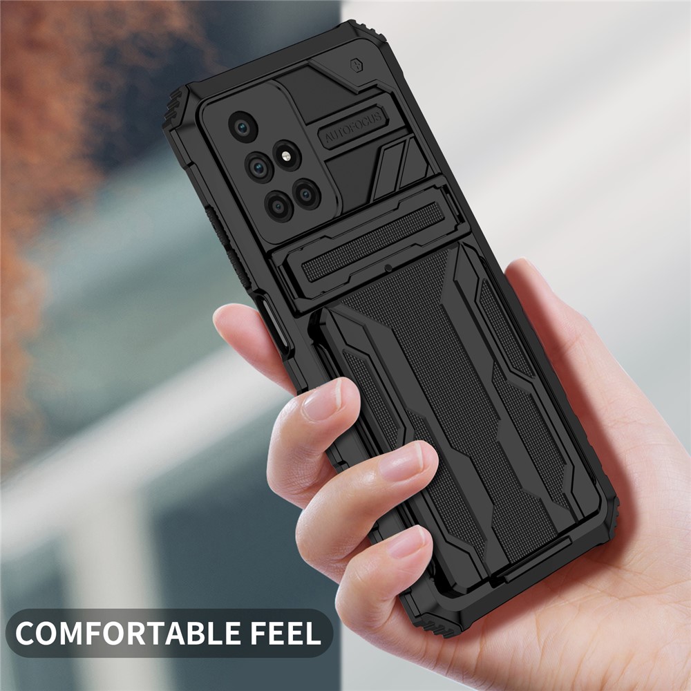 Well-protected Scratch-resistant TPU+PC Back Case with Detachable Card Slots for Xiaomi Redmi 10 - Black-5