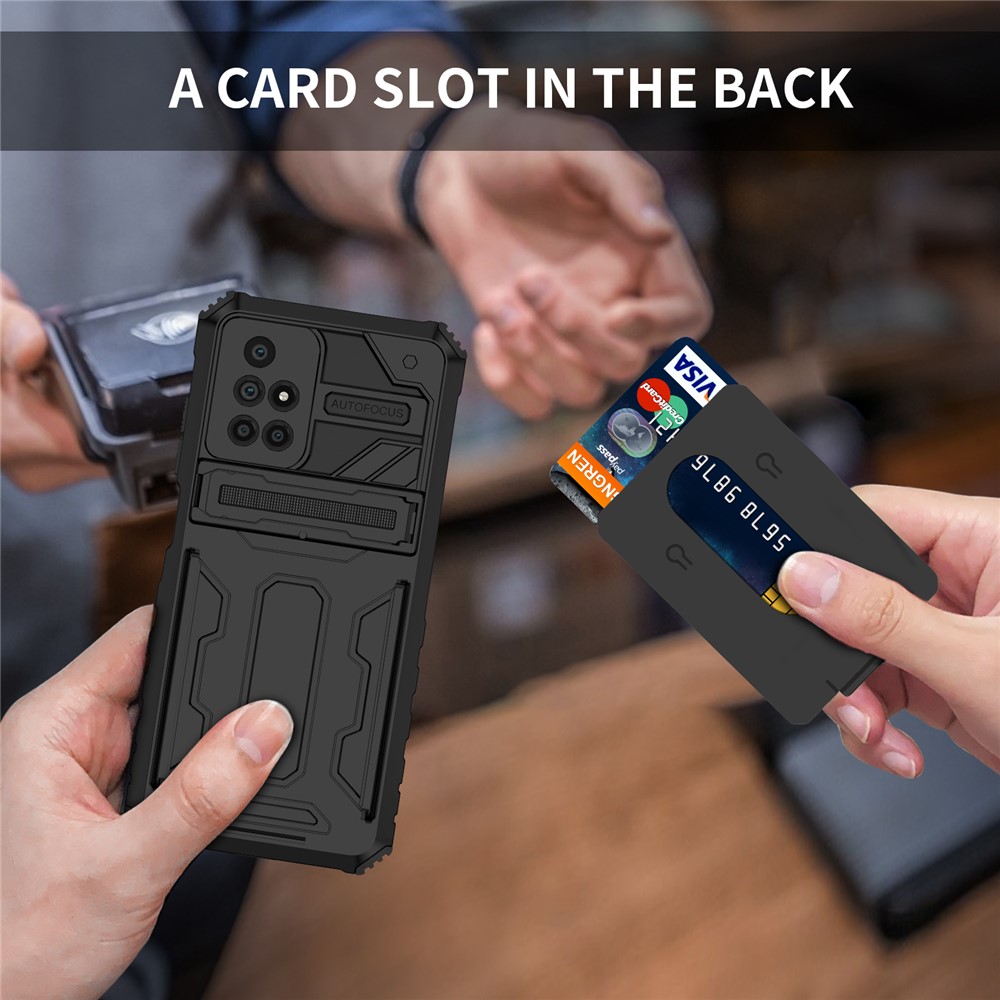 Well-protected Scratch-resistant TPU+PC Back Case with Detachable Card Slots for Xiaomi Redmi 10 - Black-8
