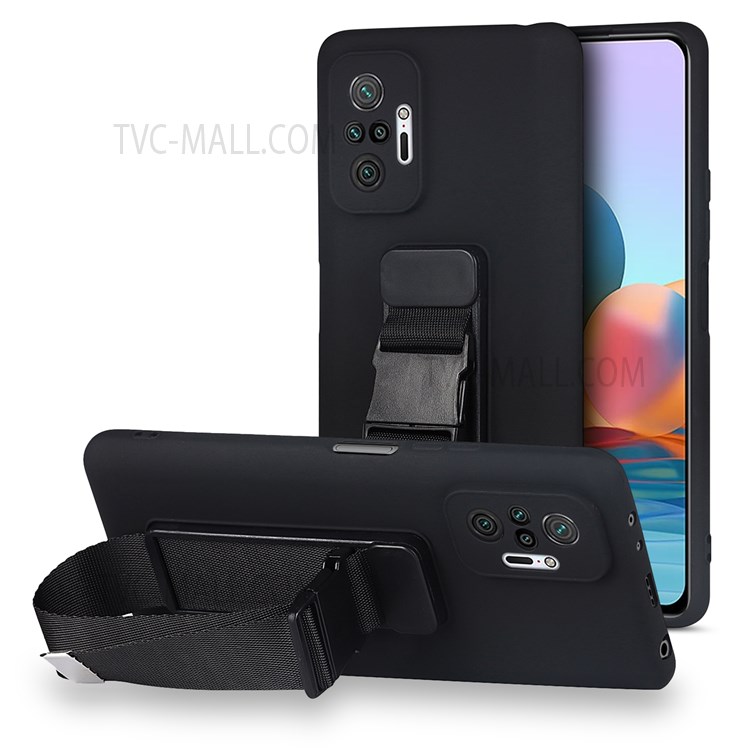Anti-scratch Adjustable Wrist Strap Soft Durable TPU Case with Kickstand for Xiaomi Redmi Note 10 Pro 4G (Global)/Note 10 Pro Max - Black-1