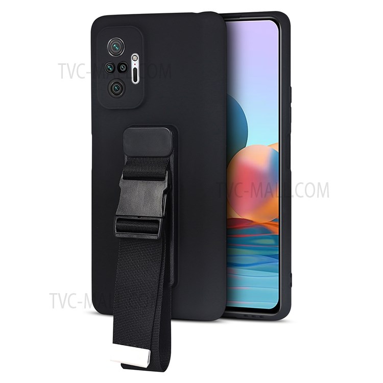 Anti-scratch Adjustable Wrist Strap Soft Durable TPU Case with Kickstand for Xiaomi Redmi Note 10 Pro 4G (Global)/Note 10 Pro Max - Black-2