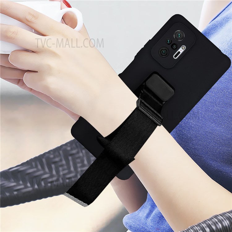 Anti-scratch Adjustable Wrist Strap Soft Durable TPU Case with Kickstand for Xiaomi Redmi Note 10 Pro 4G (Global)/Note 10 Pro Max - Black-8