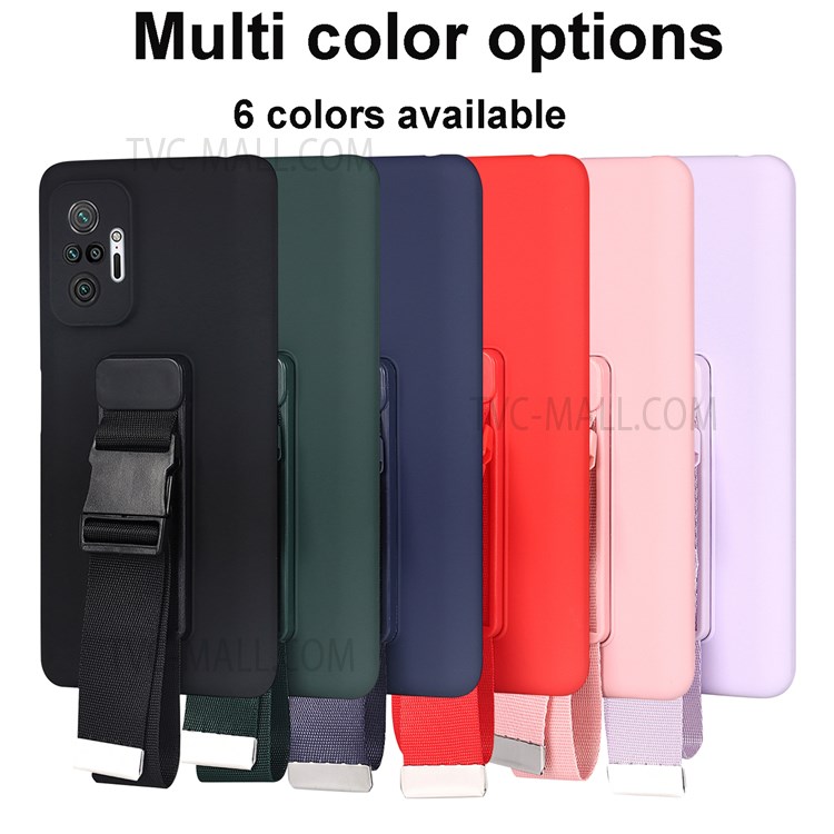 Anti-scratch Adjustable Wrist Strap Soft Durable TPU Case with Kickstand for Xiaomi Redmi Note 10 Pro 4G (Global)/Note 10 Pro Max - Black-9