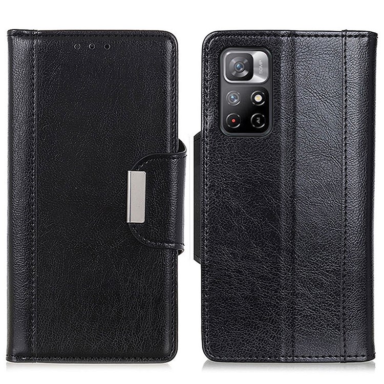 Horizontal Flip Full Protection Stand Design PU Leather Phone Cover with Wallet for Xiaomi Redmi Note 11/Xiaomi Poco M4 Pro 5G - Black-1