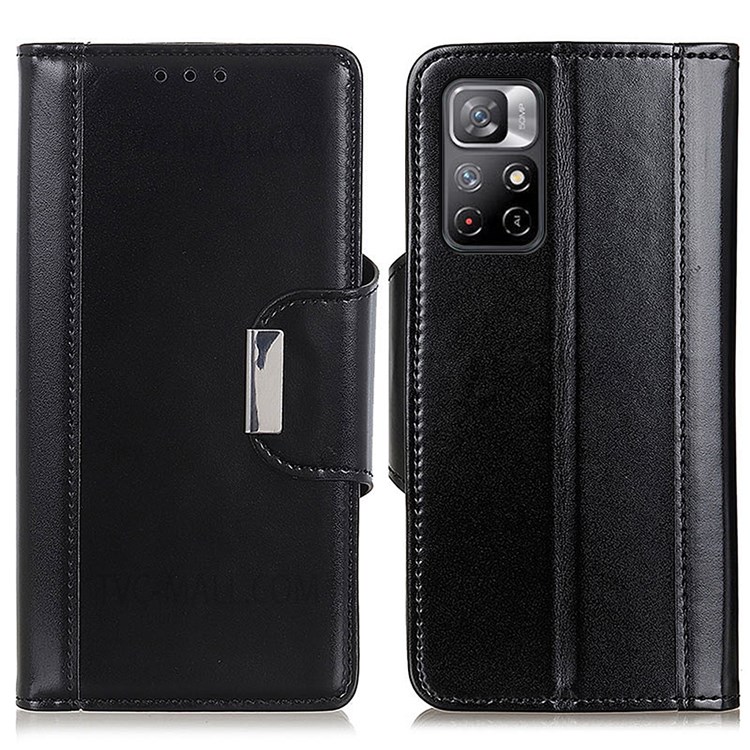 PU Leather Cover + TPU Inner Case Stand Wallet Protective Phone Shell for Xiaomi Redmi Note 11/Xiaomi Poco M4 Pro 5G - Black-1
