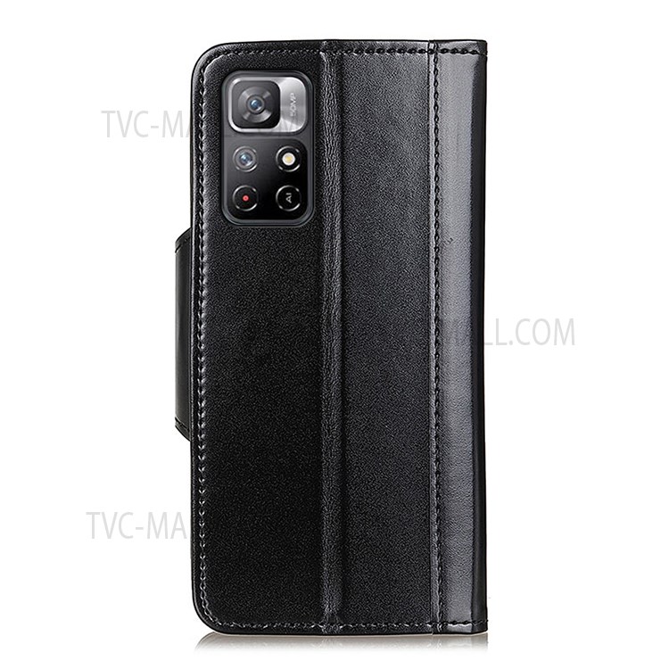PU Leather Cover + TPU Inner Case Stand Wallet Protective Phone Shell for Xiaomi Redmi Note 11/Xiaomi Poco M4 Pro 5G - Black-3