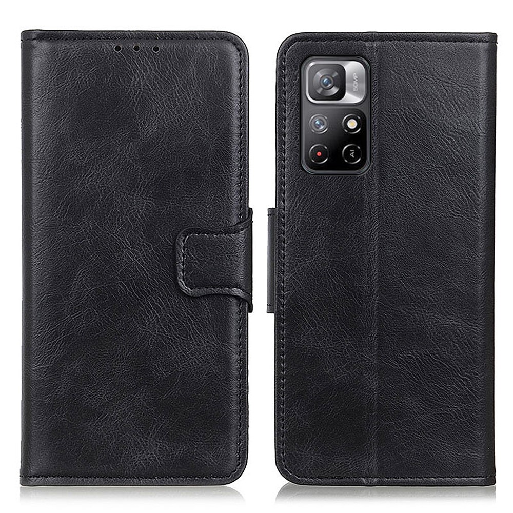 Magnetic Clasp All-round Protection Crazy Horse Texture PU Leather Wallet Stand Phone Cover for Xiaomi Redmi Note 11/Xiaomi Poco M4 Pro 5G - Black-1