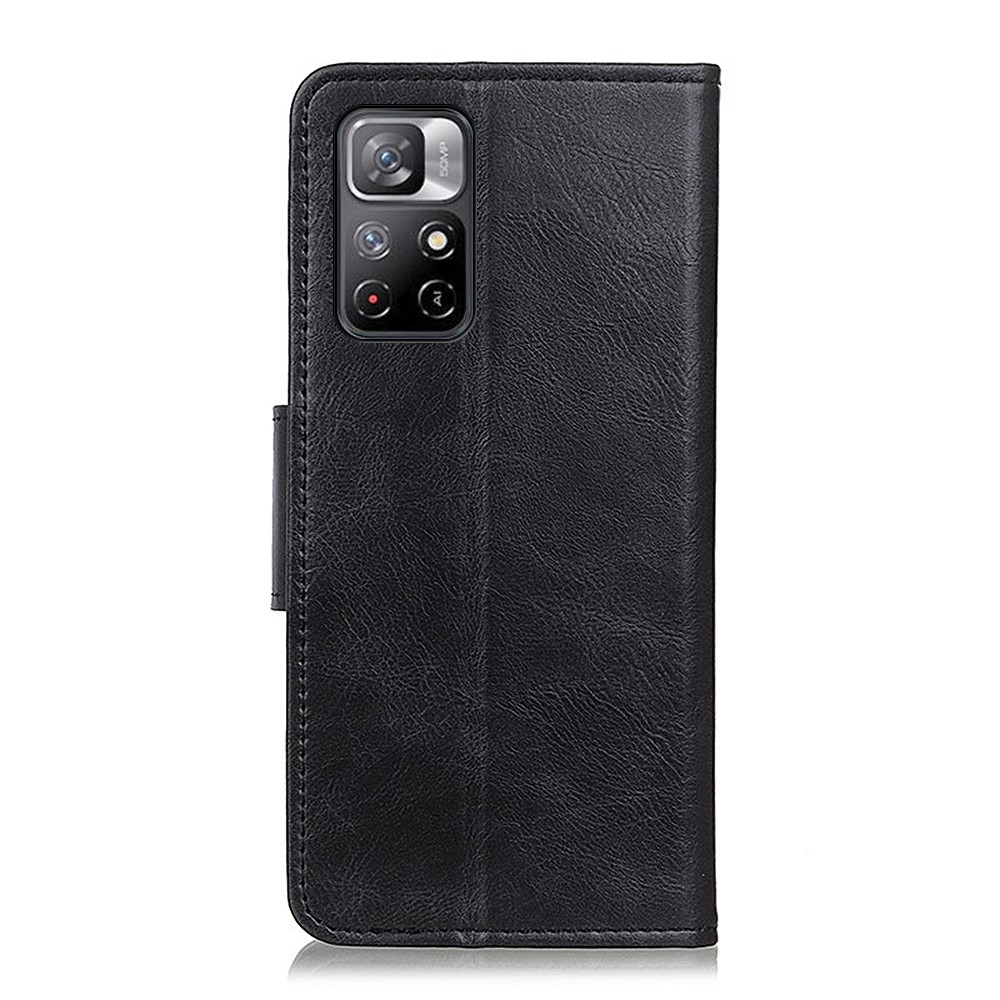 Magnetic Clasp All-round Protection Crazy Horse Texture PU Leather Wallet Stand Phone Cover for Xiaomi Redmi Note 11/Xiaomi Poco M4 Pro 5G - Black-3