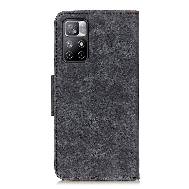 Retro Style Split Leather Magnetic Closure Phone Shell Folio Flip Stand Wallet Case for Xiaomi Redmi Note 11/Xiaomi Poco M4 Pro 5G - Grey-3