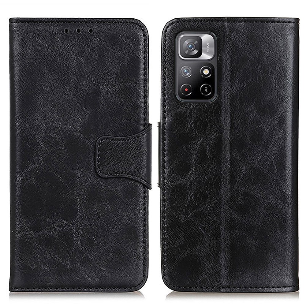 Crazy Horse Texture Anti-drop Split Leather Stand Wallet Phone Shell Cover for Xiaomi Redmi Note 11/Xiaomi Poco M4 Pro 5G - Black-1