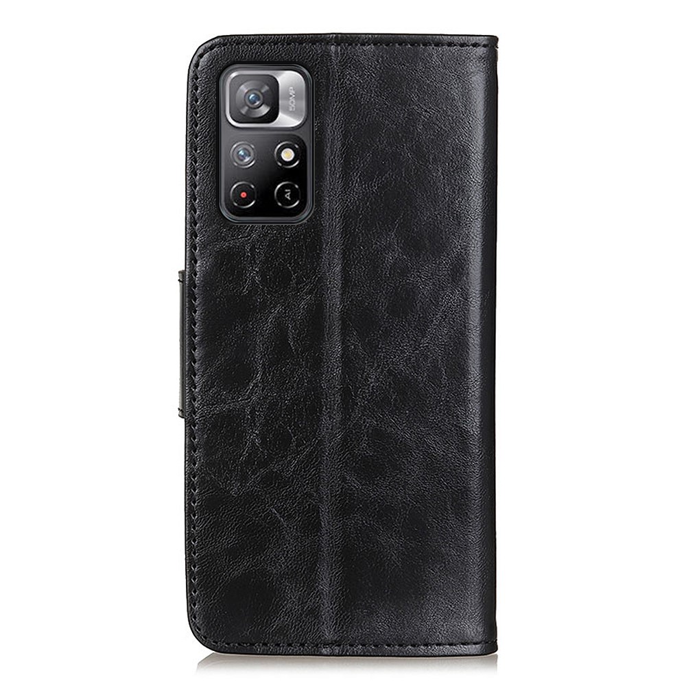 Crazy Horse Texture Anti-drop Split Leather Stand Wallet Phone Shell Cover for Xiaomi Redmi Note 11/Xiaomi Poco M4 Pro 5G - Black-3