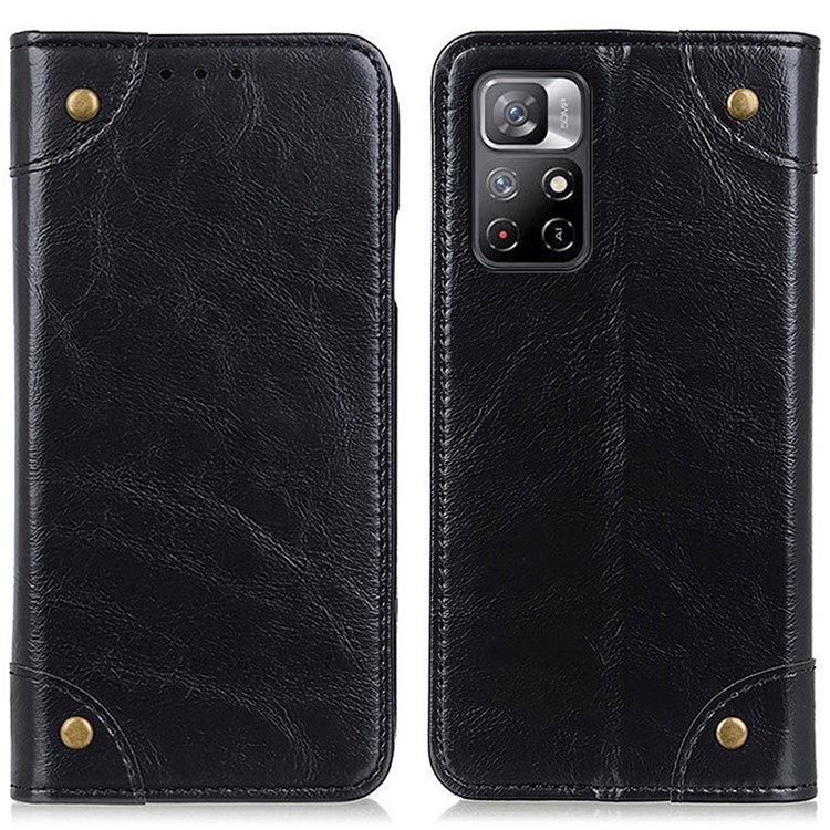 Scratch Resistant Auto-absorbed Leather Phone Cover Wallet Design Phone Stand Case for Xiaomi Redmi Note 11 - Black-1