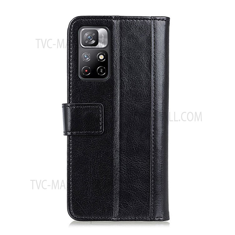 Crazy Horse Texture Rivet Decor Leather Stand Cover Folio Flip Phone Case with Wallet for Xiaomi Redmi Note 11/Xiaomi Poco M4 Pro 5G - Black-3