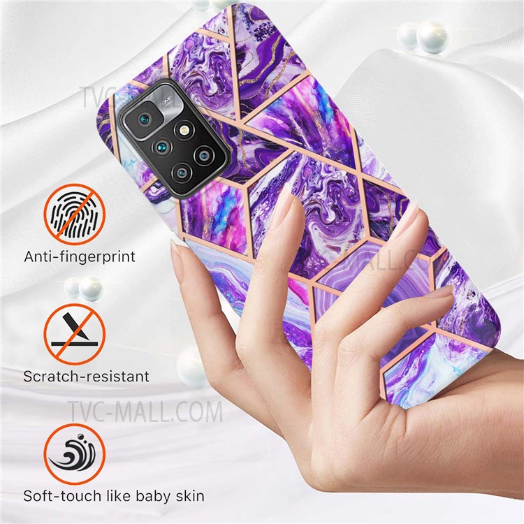 2.0mm Ultra-thin Marble Pattern Printing IMD Electroplating Flexible TPU Phone Case Cover for Xiaomi Redmi 10/10 Prime - Dark Purple-2