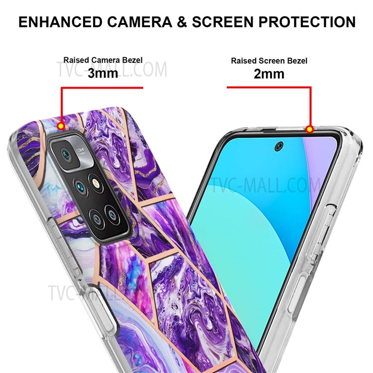 2.0mm Ultra-thin Marble Pattern Printing IMD Electroplating Flexible TPU Phone Case Cover for Xiaomi Redmi 10/10 Prime - Dark Purple-4