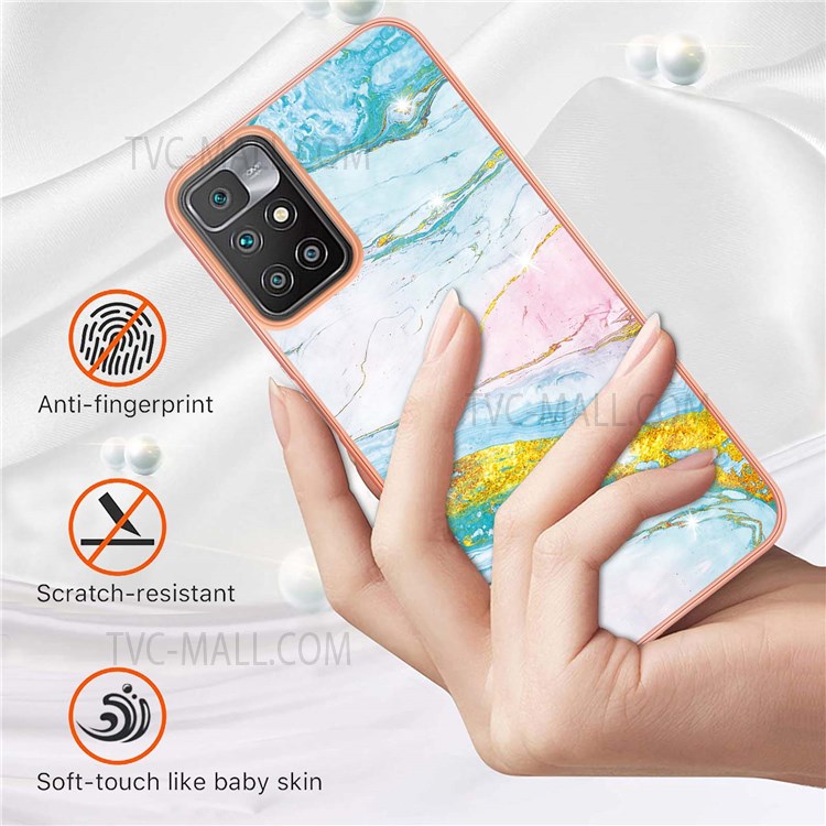 Marble Design Electroplating Edge IMD IML TPU Scratch-resistant Phone Back Cover Case for Xiaomi Redmi 10/10 Prime - Green 004-2