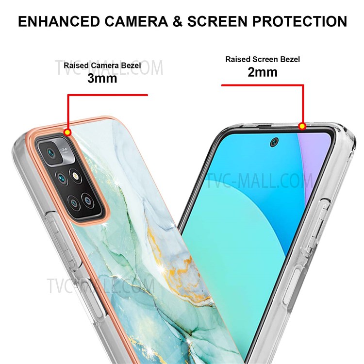 Marble Design Electroplating Edge IMD IML TPU Scratch-resistant Phone Back Cover Case for Xiaomi Redmi 10/10 Prime - Green 004-4