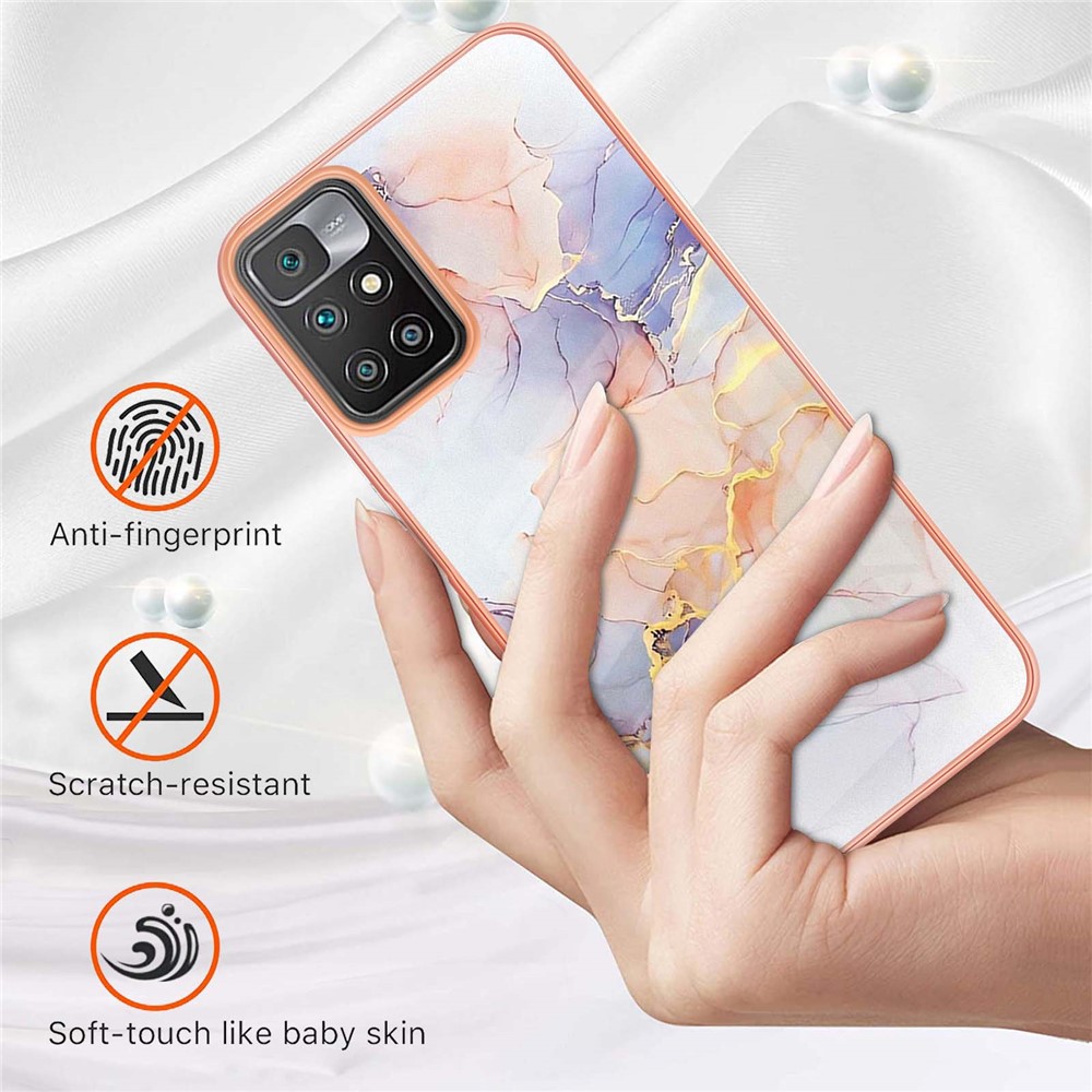 Marble Design Soft Flexible TPU IMD IML Electroplating Anti-drop Phone Cover Case for Xiaomi Redmi 10/10 Prime - Milky Way Marble White-2