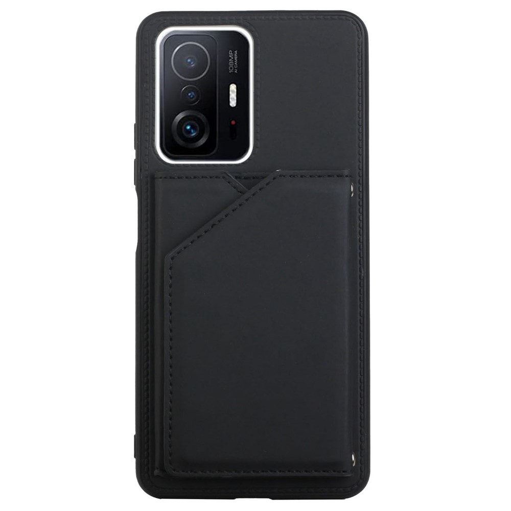 Skin-touch Feel Kickstand Magnetic Buttons Card Holder Design PU Leather Coated Protective Phone Cover for Xiaomi 11T/11T Pro - Black-7