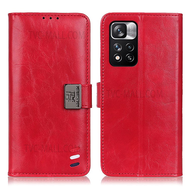 Textured Leather Case Stand Wallet Magnetic Clasp Phone Cover Shell for Xiaomi Redmi Note 11 Pro/Note 11 Pro+ - Red-1