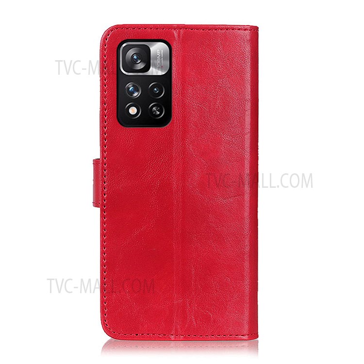 Textured Leather Case Stand Wallet Magnetic Clasp Phone Cover Shell for Xiaomi Redmi Note 11 Pro/Note 11 Pro+ - Red-3