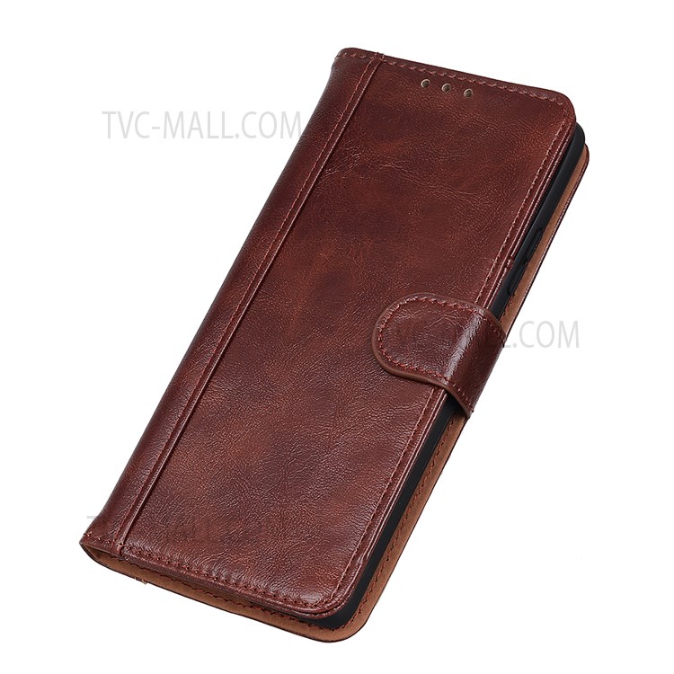 Double Stitching Line Crazy Horse Texture Split Leather Case Protective Cover with Stand Wallet for Xiaomi Redmi Note 11 Pro/Note 11 Pro+ - Brown-8