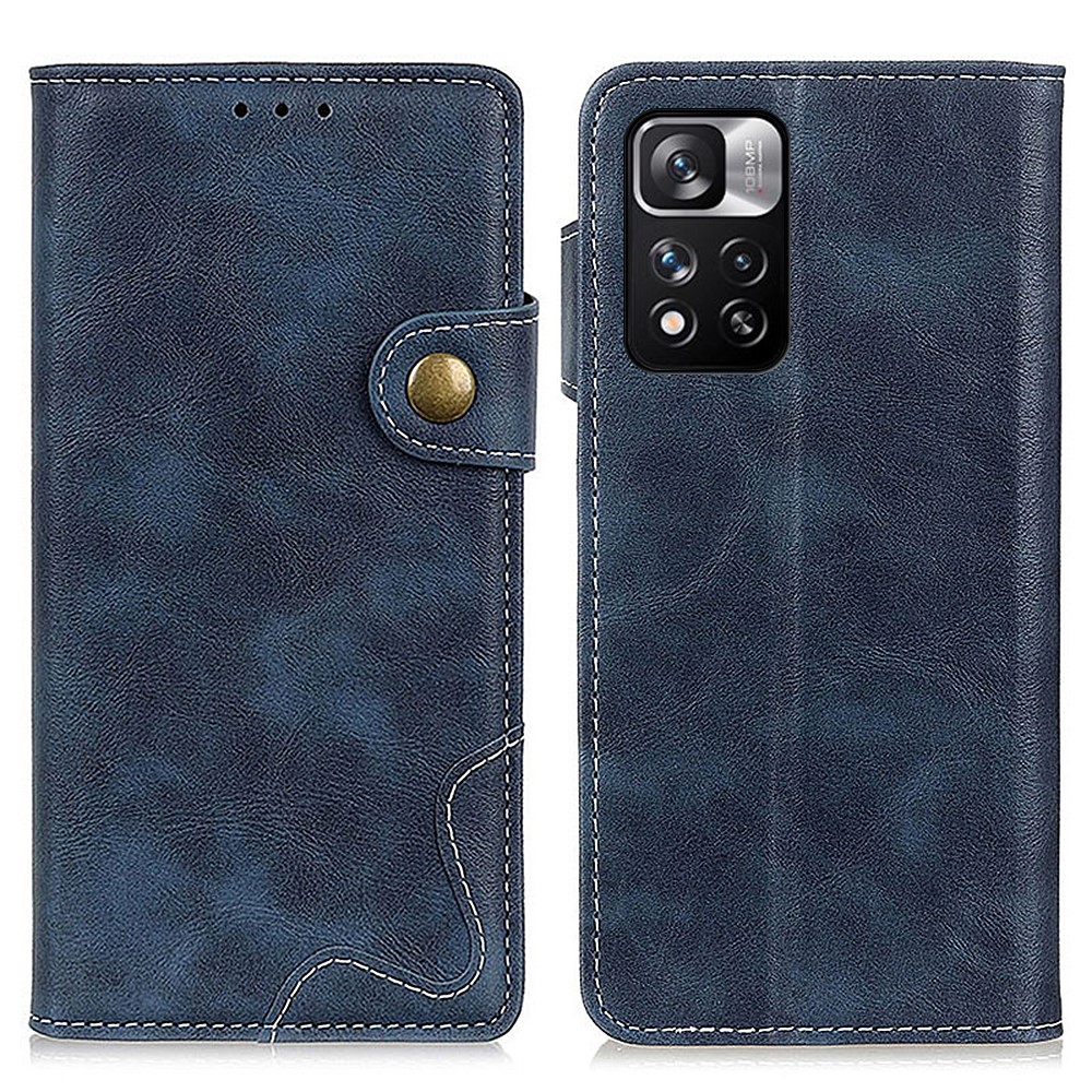 S-shape Textured Folio Flip PU Leather Stand Wallet Protective Phone Case Cover for Xiaomi Redmi Note 11 Pro/Note 11 Pro+ - Blue-1