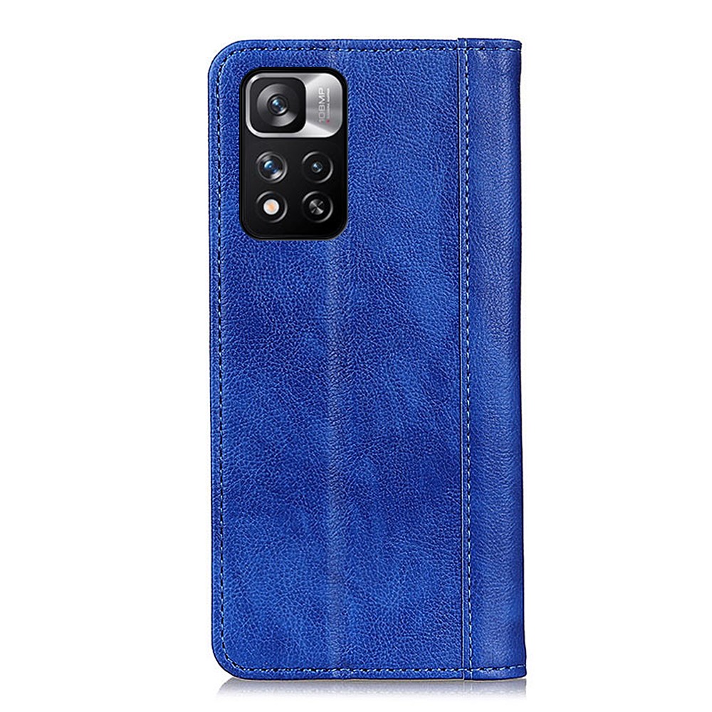 Card Slot Litchi Texture Split Leather Foldable Stand Phone Cover Shell with Magnetic Auto Closure for Xiaomi Redmi Note 11 Pro/Note 11 Pro+ - Blue-3