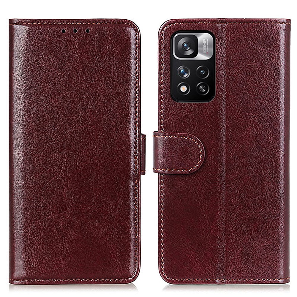Viewing Stand Crazy Horse Texture Wallet Protective Phone Cover Folio Flip Case for Xiaomi Redmi Note 11 Pro/Note 11 Pro+ - Brown-1