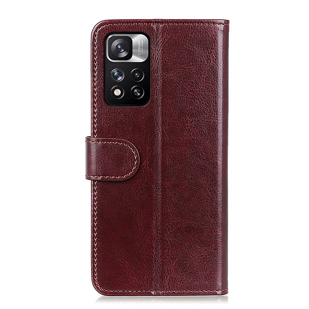 Viewing Stand Crazy Horse Texture Wallet Protective Phone Cover Folio Flip Case for Xiaomi Redmi Note 11 Pro/Note 11 Pro+ - Brown-3