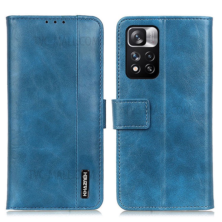 KHAZNEH Textured Surface All-inclusive Protection Stand Leather Case Cover with Card Slots and Card Pocket for Xiaomi Redmi Note 11 Pro/Note 11 Pro+ - Blue-1