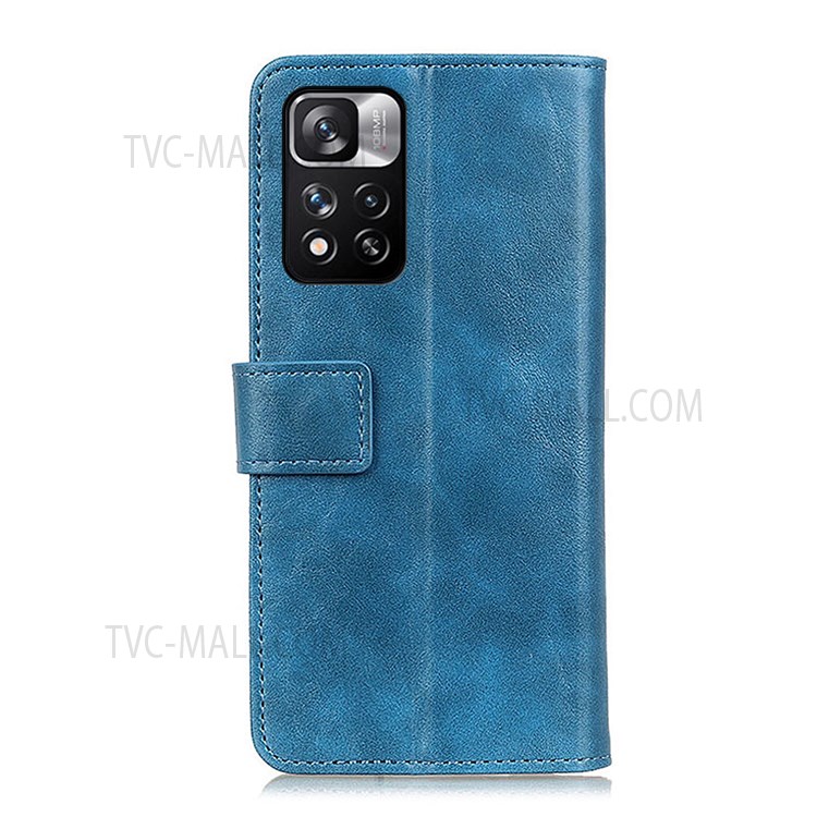 KHAZNEH Textured Surface All-inclusive Protection Stand Leather Case Cover with Card Slots and Card Pocket for Xiaomi Redmi Note 11 Pro/Note 11 Pro+ - Blue-3