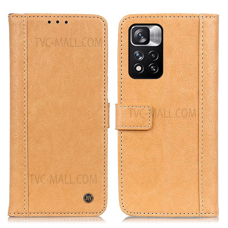 KHAZNEH Rhino Texture Split Leather Protective Wallet Stand Mobile Phone Flip Case Cover for Xiaomi Redmi Note 11 Pro/Note 11 Pro+ - Brown-1