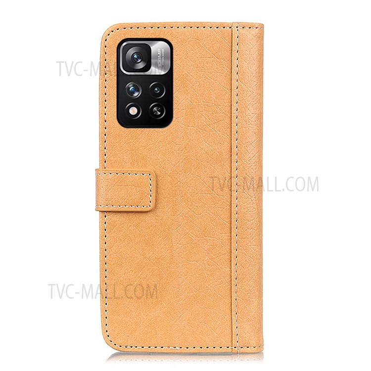 KHAZNEH Rhino Texture Split Leather Protective Wallet Stand Mobile Phone Flip Case Cover for Xiaomi Redmi Note 11 Pro/Note 11 Pro+ - Brown-3