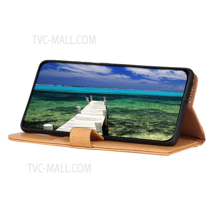 KHAZNEH Rhino Texture Split Leather Protective Wallet Stand Mobile Phone Flip Case Cover for Xiaomi Redmi Note 11 Pro/Note 11 Pro+ - Brown-5