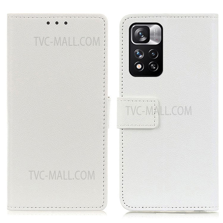 KHAZNEH PU Leather Protective Case Magnetic Closure Wallet Stand Phone Shell Cover for Xiaomi Redmi Note 11 Pro/Note 11 Pro+ - White-1