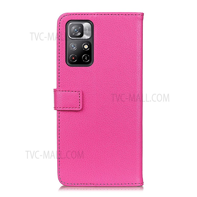 Folio Flip Litchi Texture PU Leather Wallet Stand Cover Magnetic Clasp Phone Case for Xiaomi Redmi Note 11 - Rose-3