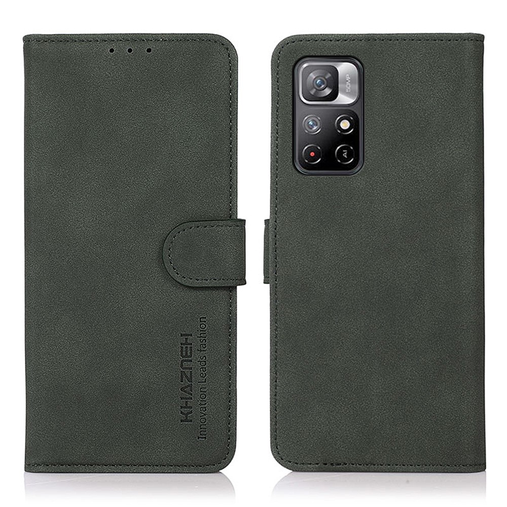 KHAZNEH Anti-drop PU Leather + TPU Protective Phone Case with Stand Wallet for Xiaomi Redmi Note 11 - Green-1