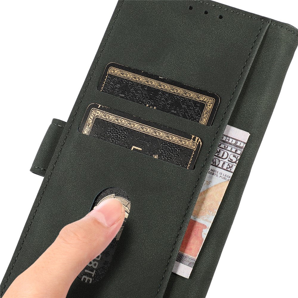 KHAZNEH Anti-drop PU Leather + TPU Protective Phone Case with Stand Wallet for Xiaomi Redmi Note 11 - Green-6